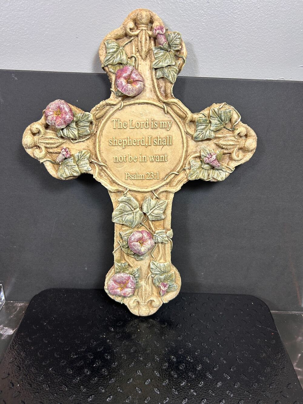 Enesco resin wall cross featuring Psalm 23:1 inscription.